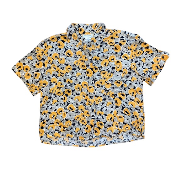 Vintage Yellow Rosy Floral Button Up Blouse - Picture 6 of 7